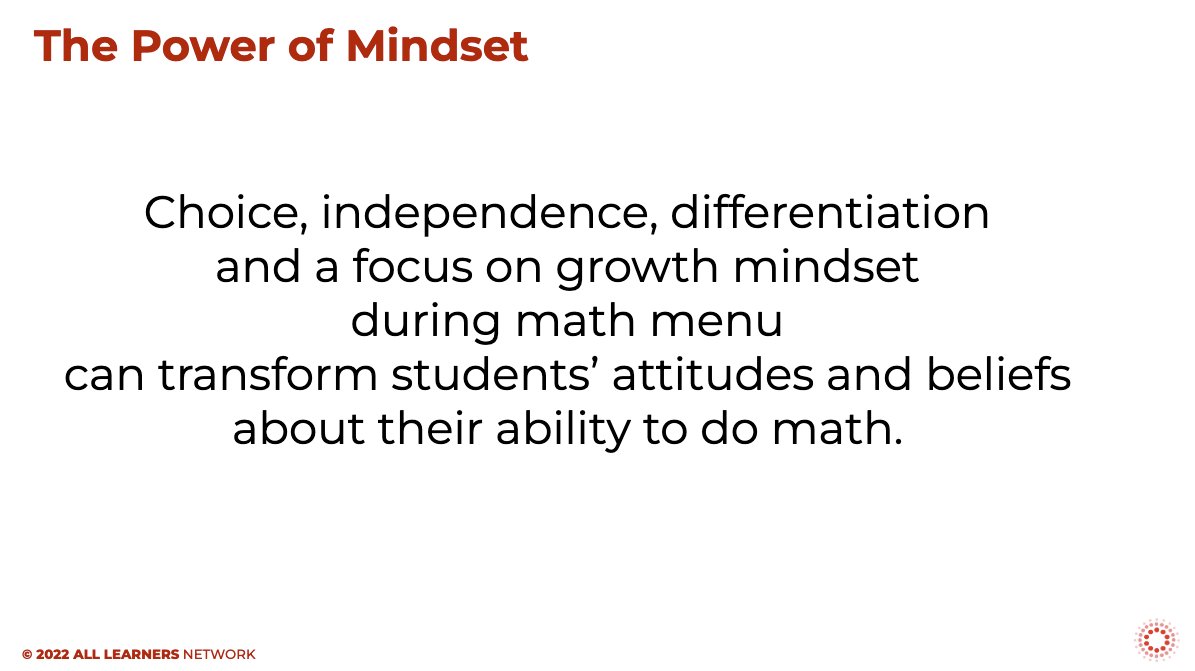 We think having a #MathMenu as part of your balanced math block is critical to meeting the needs of a diverse group of students & to grow students who have agency and a positive math identity.
➡️Join one of our Math Menu workshops 
OR
➡️Bring us to your school/district 
#Math4All