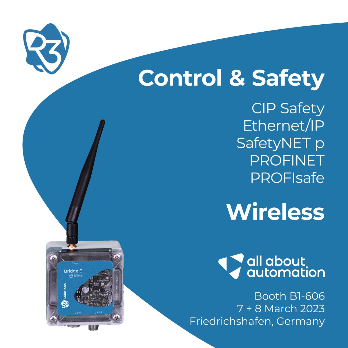 R3Coms's tweet image. The @aaamesse is halfway over. But our team of experts will be there until tomorrow afternoon to have great talks with you. Like about our #BridgeE, which is ideally combined with safety protocols such as CIP Safety, SafetyNET p, PROFIsafe, and others.
#aaa #industrialsafety