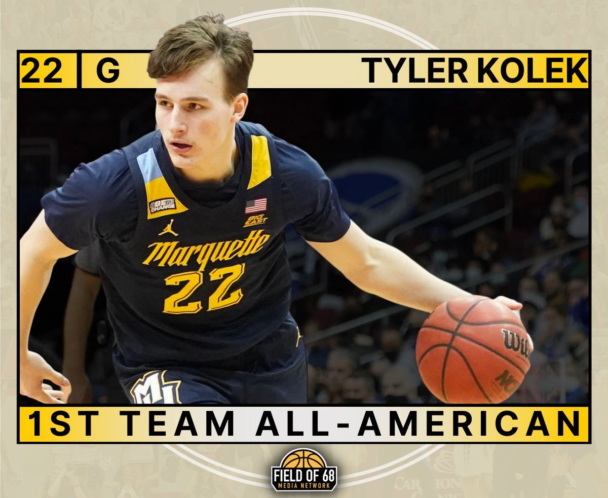 TheFieldOf68's tweet photo. @TheFieldOf68 1st Team All-American: Tyler Kolek 

@KolekTyler @MarquetteMBB https://t.co/SU45fkx0TL