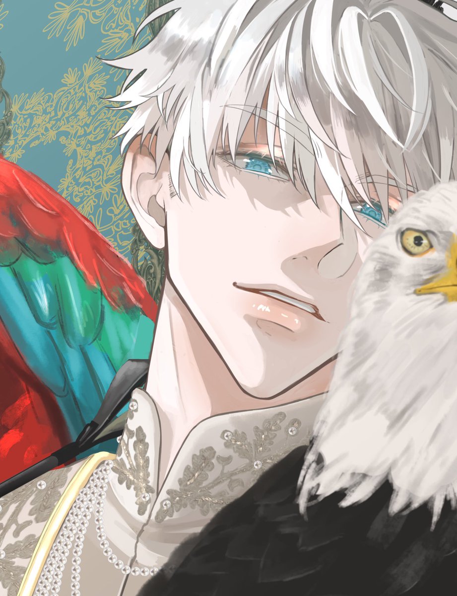 1boy male focus blue eyes white hair short hair bird colored eyelashes  illustration images