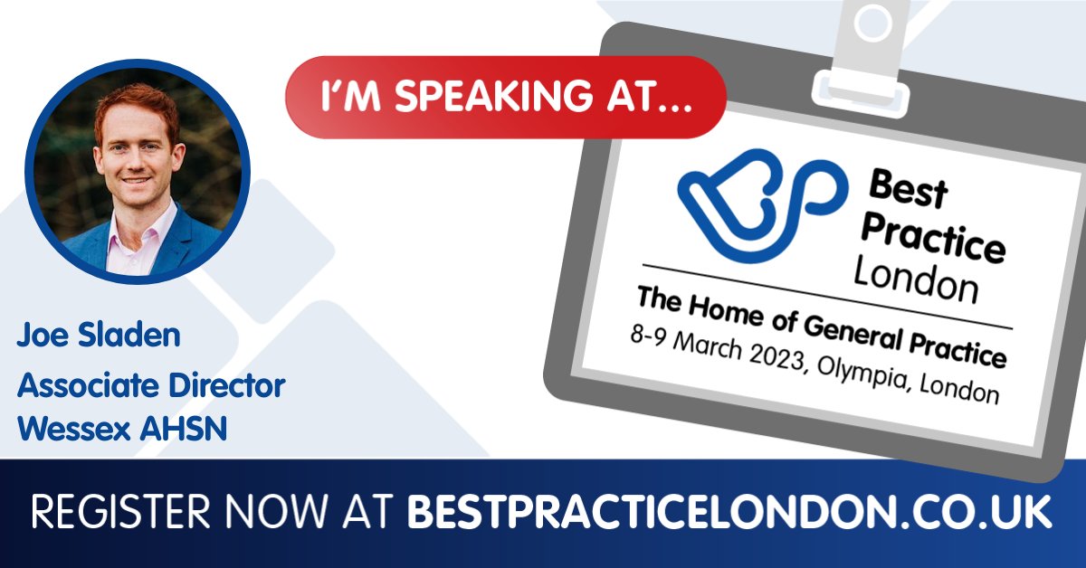 HealthInnovNet's tweet image. Joe Sladen, Associate Director @WessexAHSN will be speaking at @BestPracticeUK on 9 March between 13:45–14:30- in the GP Clinical Theatre 2 on Implementing FeNO in primary care. Details on the FeNO programme are here: bit.ly/3Z69U5C 
@SladenJoe #BestPracticeLondon