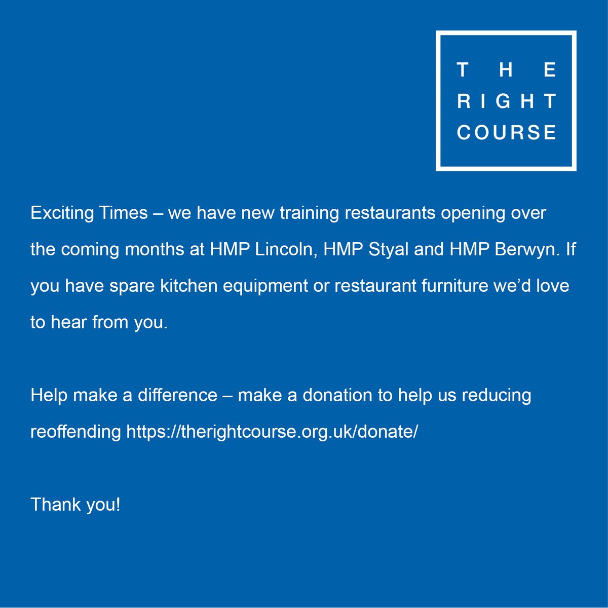 #TheRightCourse #ChangingLives #Training4Employment @fredsirieix1 @MoJGovUK @CharityVoice @charliemcveigh @Cafe_Amisha @andrechef72 @apavementaway @peopleplusuk @Novuschange @DesignLSM @cityandguilds @gauchogroup @Hilton @HawksmoorTweets @AprilJJackson @SteaminBilly1 @Fullers