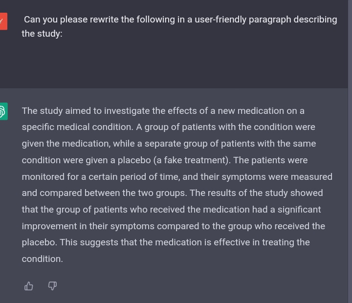 I was testing chatGPT to see how it went producing plain language summaries from published abstracts of papers. I forgot to include the abstract but it went and summarised one anyway. Strong I-forgot-to-study-for-my-final-exam vibes 🤣