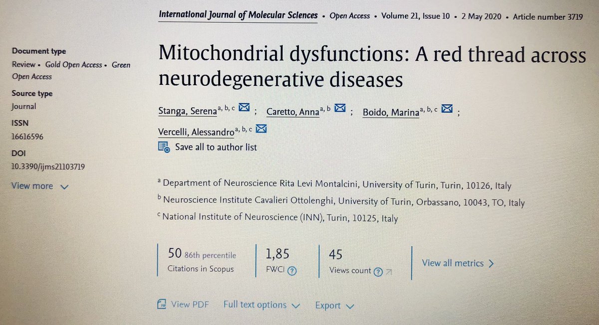 Our review on #mitochondria and #neurodegenerativediseases reached 50 citations 🎉 I am very attached to this work written during the COVID-19 pandemic 🙏🏼 @MDPIOpenAccess @anna_caretto @MarinaBoido80 Have a read ➡️ mdpi.com/1422-0067/21/1…