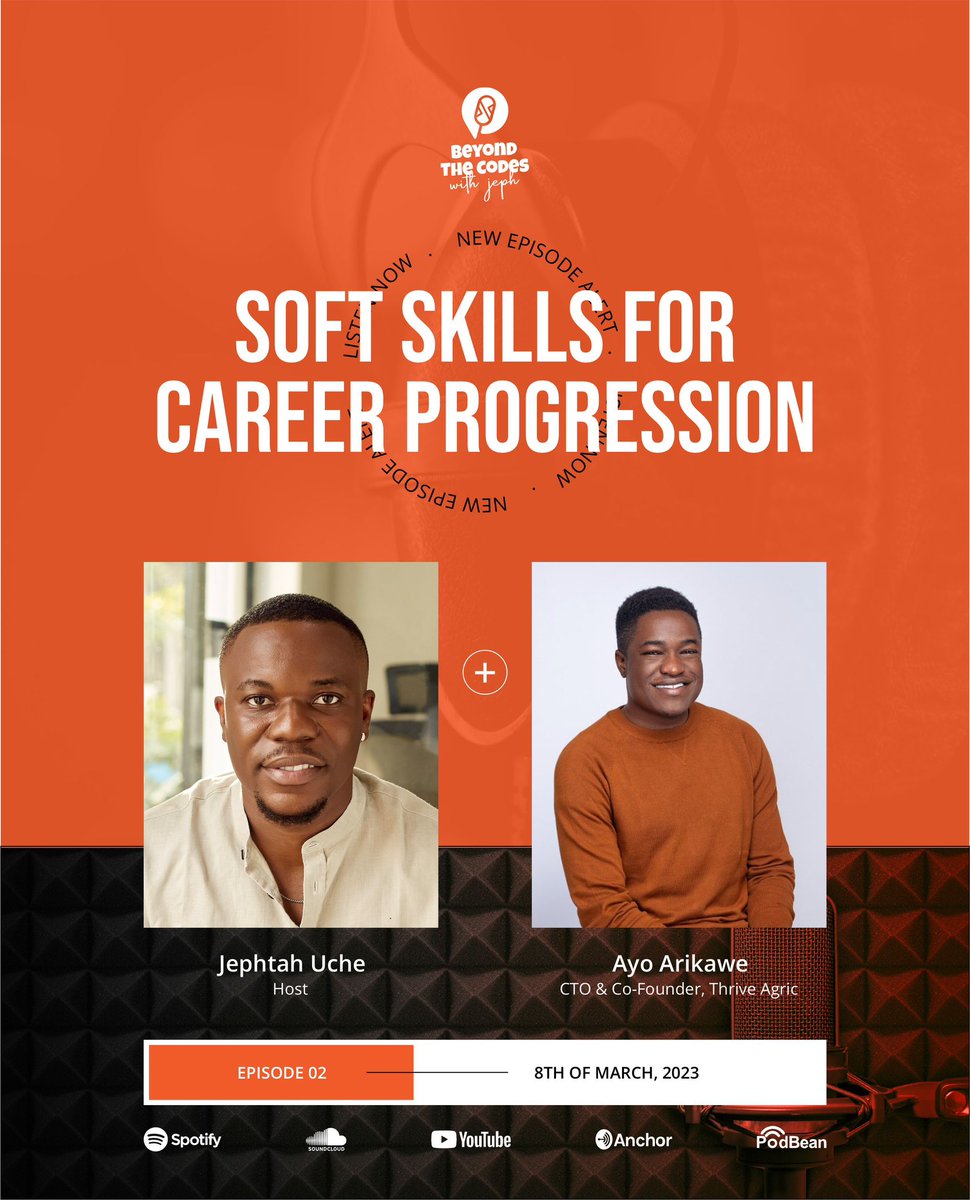 beyondthecodes's tweet photo. Jeph brings on Ayo Arikawe @arikaweayo CTO and Co-founder of Thrive Agric @thriveagric as he shares his experiences and gave recommendations on “Soft skills for career progression”.
Watch out for this episode of #BTCpod going live tomorrow. It’s one shouldn’t miss out on. https://t.co/JTzKosiVKz