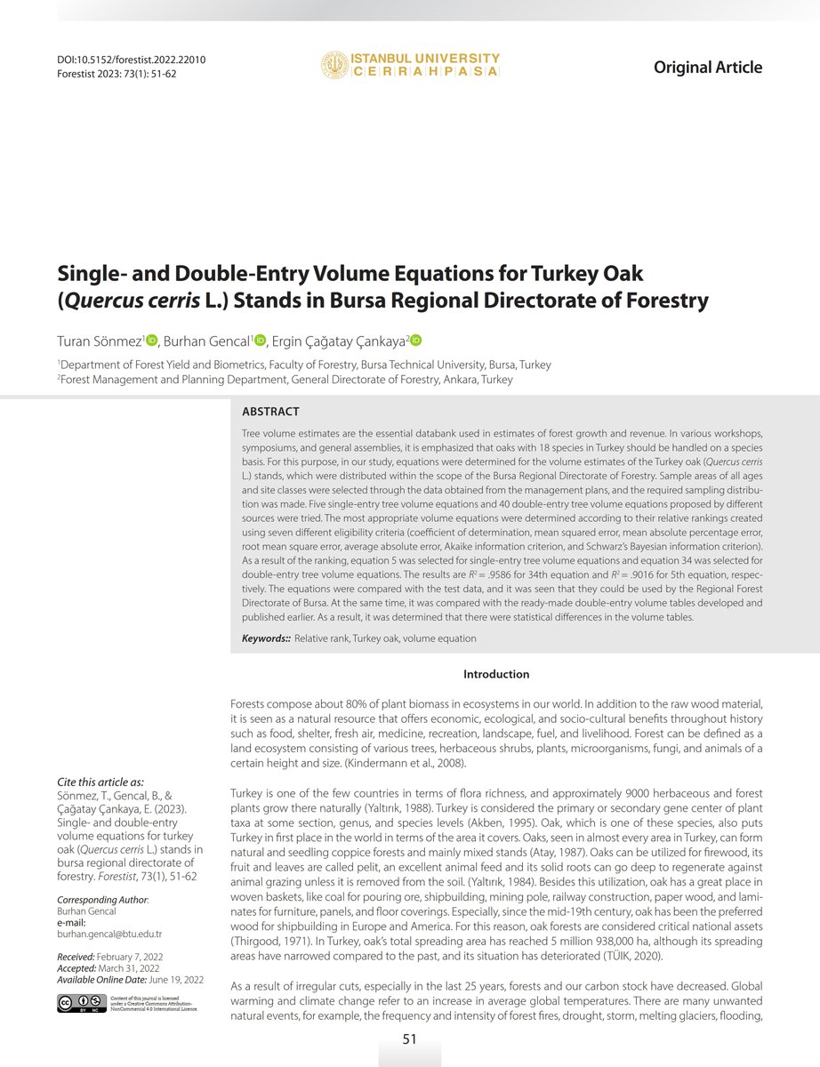 Forestist_J's tweet photo. Single- and Double-Entry #Volume Equations for #Turkey #Oak (Quercus cerris L.) Stands in #Bursa Regional Directorate of #Forestry
Turan Sönmez, Burhan Gencal, Ergin Çağatay Çankaya @Forestist_J
https://t.co/WzL0Q6cAR6 https://t.co/JE7PoKkkwQ