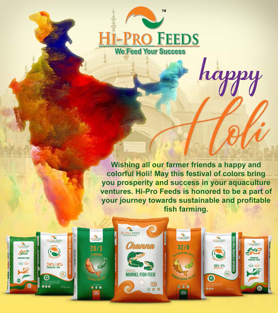 #HappyHoli #HoliCelebrations #Holi2023 #FestivalOfColors #FarmersOfIndia #AquacultureIndustry #HiProFeeds #NutritionForAquaticSpecies #HealthyFish #HappyFish #FishFarmers #FishFarming #SustainableFishing #FeedingTheFuture #HealthyEating #SustainableAquaculture #FeedProduction