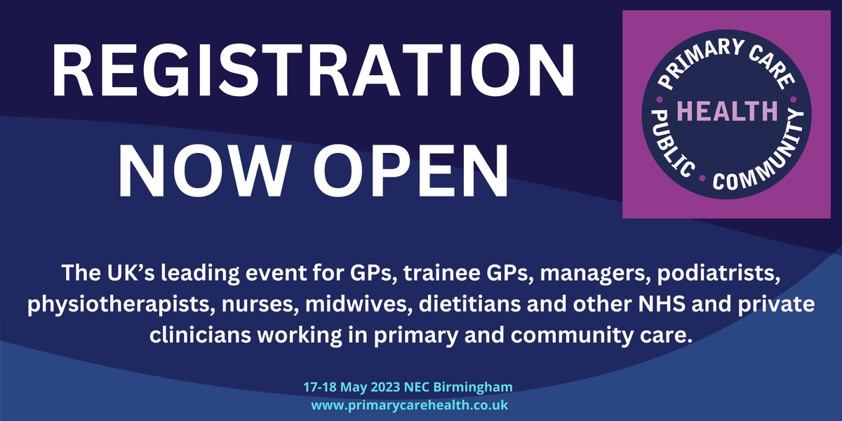 PrimaryCareShow's tweet photo. Registration for this year's Primary Care and Public Health conference is now open!
Join us to discuss the latest innovations and best practice in primary and community care. 
Visit our website to learn more: https://t.co/X4mAjvqPk8
#PrimaryCareShow2023 #PrimaryCare #PCPH2023 https://t.co/8N5DYjoz2Z
