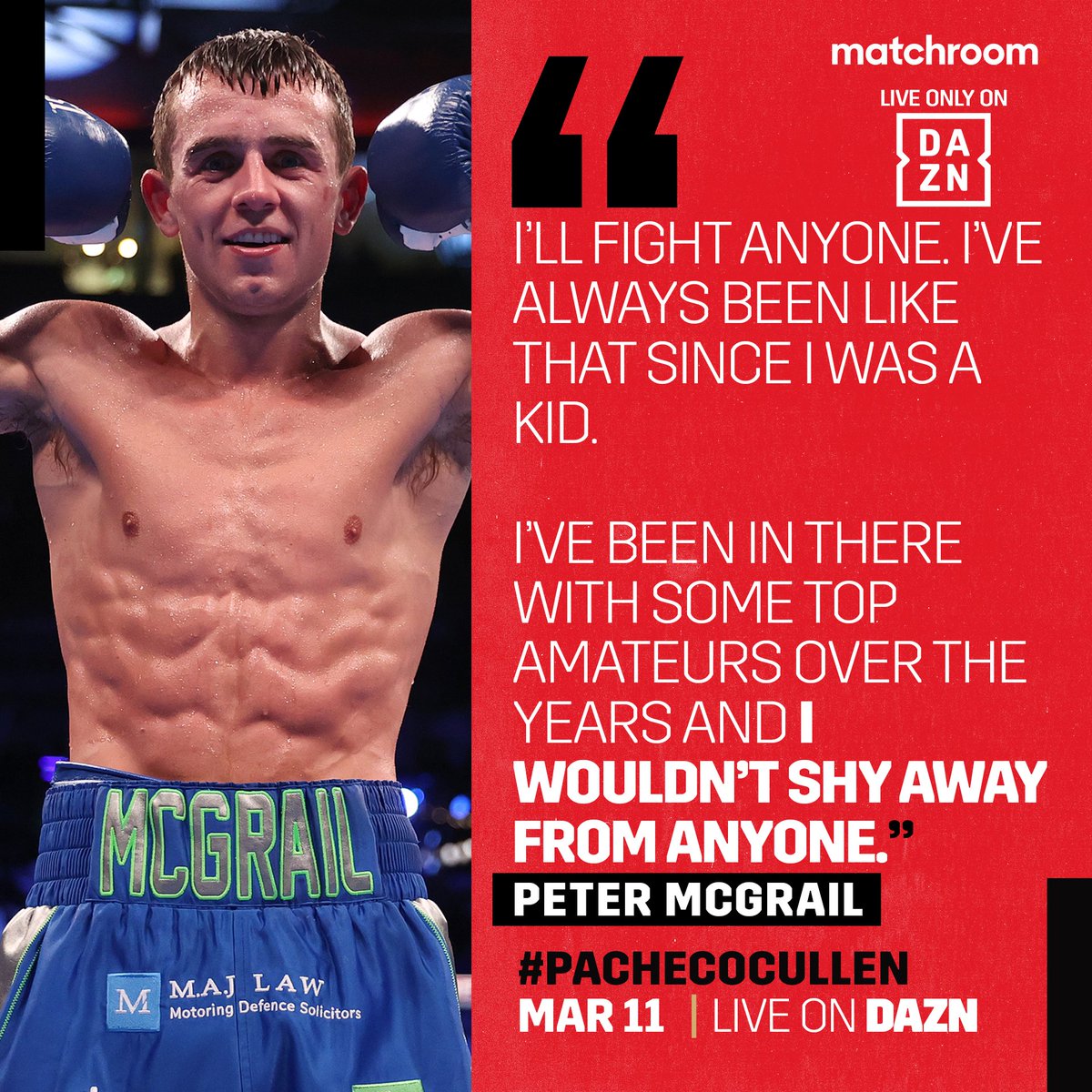 Matchroom Boxing (@matchroomboxing) on Twitter photo One of Britain's best ever amateurs β¨ <a href="/peter_mcgrail/">Peter McGrail</a>
Back in the ring this Saturday ready to go 7-0 in Liverpool π₯
#PachecoCullen | DAZN | #DaviesJrFoley One of Britain's best ever amateurs β¨ <a href="/peter_mcgrail/">Peter McGrail</a>
Back in the ring this Saturday ready to go 7-0 in Liverpool π₯
#PachecoCullen | DAZN | #DaviesJrFoley