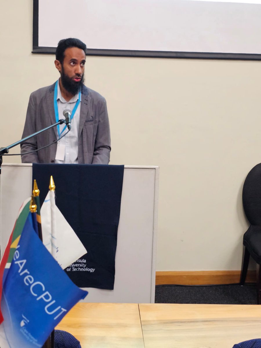 CPUT's tweet image. Dr Yazid Alibhaye from the Reunion University of Technology presents an overview of his country and his university on the 2nd day of the FBMS Hybrid International Week held at Cape Town Hotel School. #WeAreCPUT #FBMShybrid #GlobalPartners.