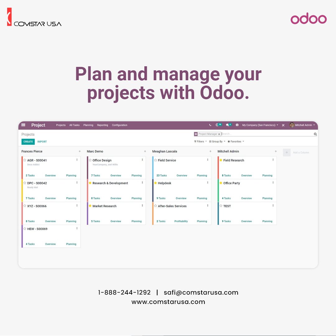 comstar_usa's tweet image. Improve your project management with Odoo. Our team can help you set up the software and streamline your project processes.
#OdooProjectManagement #TeamCollaboration #opensourceprojects #odoomanagement
1-888-244-1292
safi@comstarusa.com