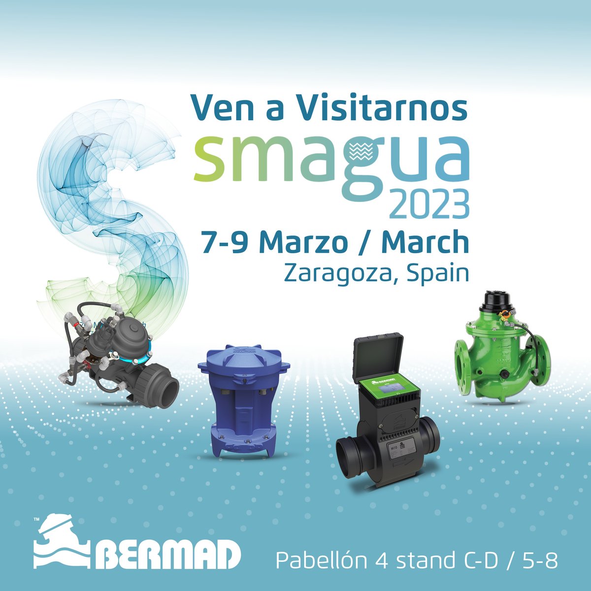 Meet our team at the #SMAGUA exhibition in Zaragoza, Spain 🇪🇸 You can find us in Hall 4 stand C-D / 5-8 showcasing our #irrigation and #waterworks innovative solutions and products. See you there! 🤝

#BERMADIZE #watermanagement #watertechnology #controlvalves #agtech #flowmeter