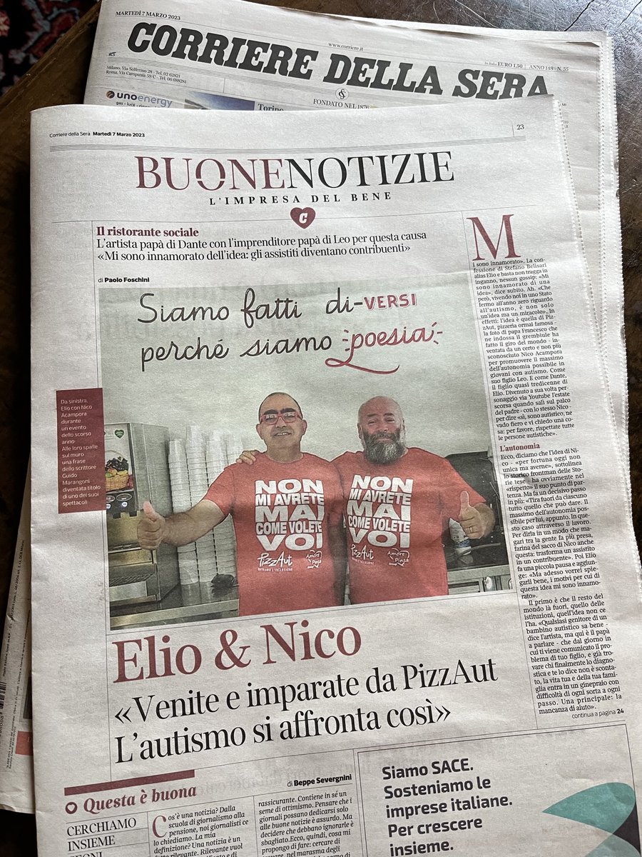 Eccoci di nuovo con voi! #BuoneNotizie oggi entra finalmente nel <a href="/corriere/">Corriere della Sera</a>. E ci accompagnano in questa nuova avventura Elio e Nico Acampora. ⁦Ma raccontiamo molte altre storie positive. Partendo da Cosenza, che è la Capitale del volontariato 2023. ⁩ ⁦<a href="/pizzaut/">pizza ut </a>⁩ ⁦