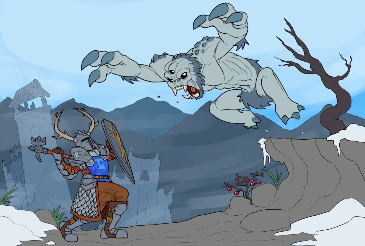 ratopomboart's tweet photo. Commission: the Orc Knight is ambushed by a snow-troll https://t.co/0pHEn2nPlE