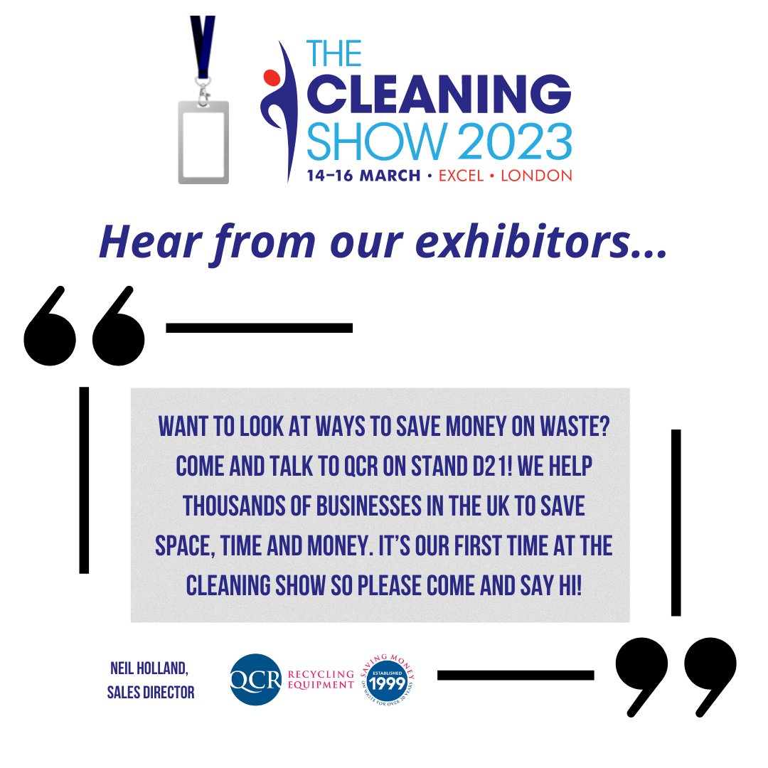 Its only a week to go until the @TheCleaningShow  @ExCeLLondon ! 
Come and meet our waste experts to find out how you can save money on your business waste with a little help from us! 
#wastemanagement #cleaningandhygiene #TheCleaningShow #cleaningindustry #b2bevents