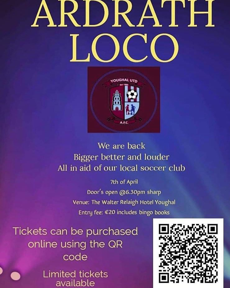 Tickets can be purchased through the QR code on the image or through this link klubfunder.com/Clubs/Youghal_…