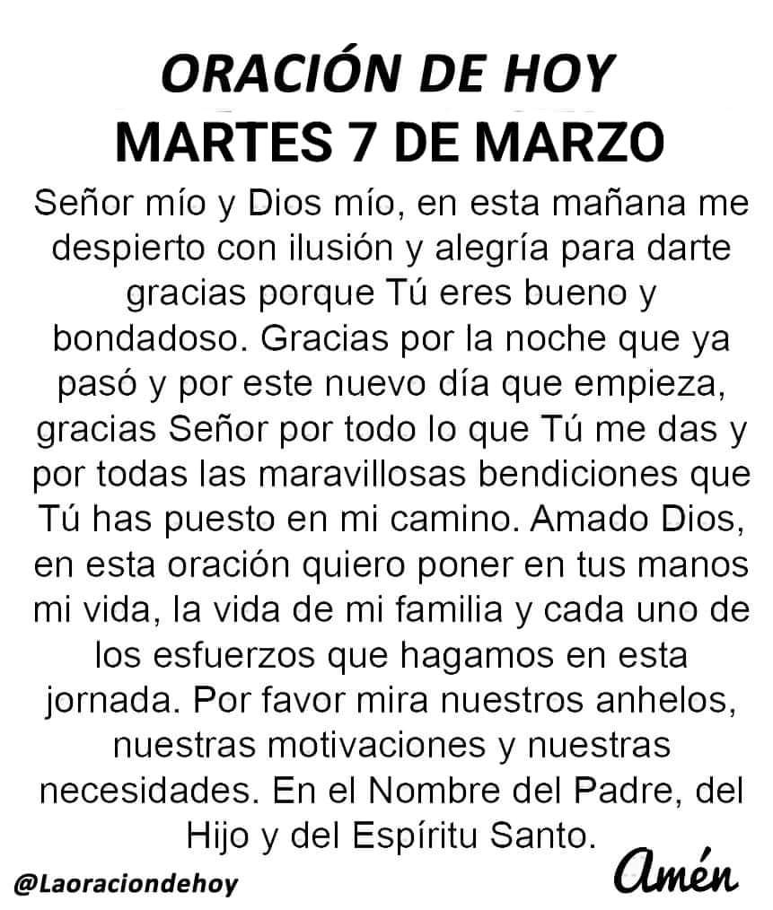 laoraciondehoy's tweet photo. Oración diaria para hoy martes 7 de marzo de 2023. https://t.co/nCYfpEFvxS