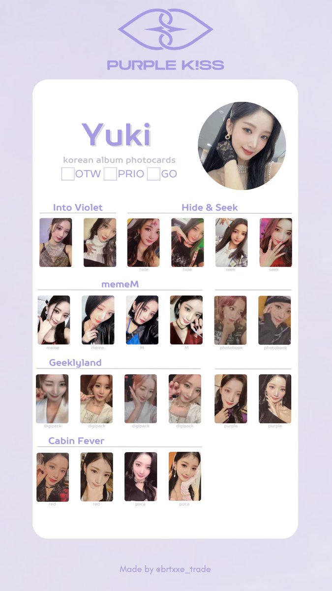 🫧Purple Kiss Korean album photocards template 🫧 Yuki Chaein Swan