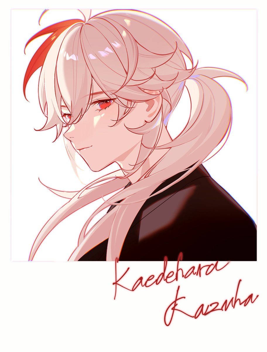 kaedehara kazuha 1boy male focus red eyes solo streaked hair red hair bangs  illustration images