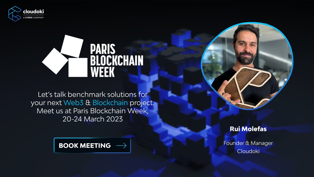 TeamCloudoki's tweet photo. Exciting news! Our team at Cloudoki will be at the Paris Blockchain Week Summit. Let's chat about your web3 or blockchain project and how we can help elevate it. Book a meeting with our founder Rui now: https://t.co/FiuDvBg14g #ParisBlockchainWeekSummit #Blockchain #Web3 https://t.co/xGmpfEDpf3