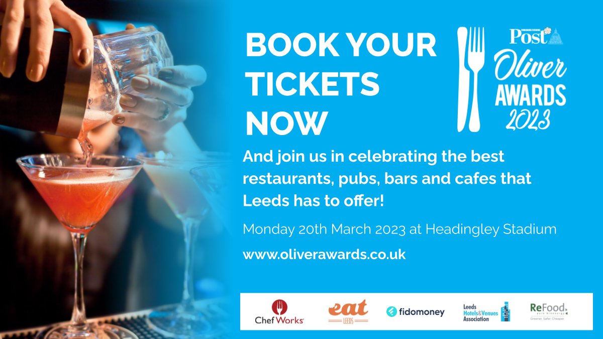 Tickets are selling fast for our YEP #Leeds #OliverAwards 2023 - book yours now to avoid disappointment: eventbrite.co.uk/e/the-oliver-a…

Also thanks to our amazing sponsors: <a href="/chefworksuk/">Chef Works UK & Ireland</a> <a href="/eat_leeds/">Eat Leeds 🍔🍅🍜🍷</a> <a href="/lhvaleeds/">LHVA</a> <a href="/fido_money/">fidomoney</a> <a href="/ReFoodUK/">ReFood UK</a>