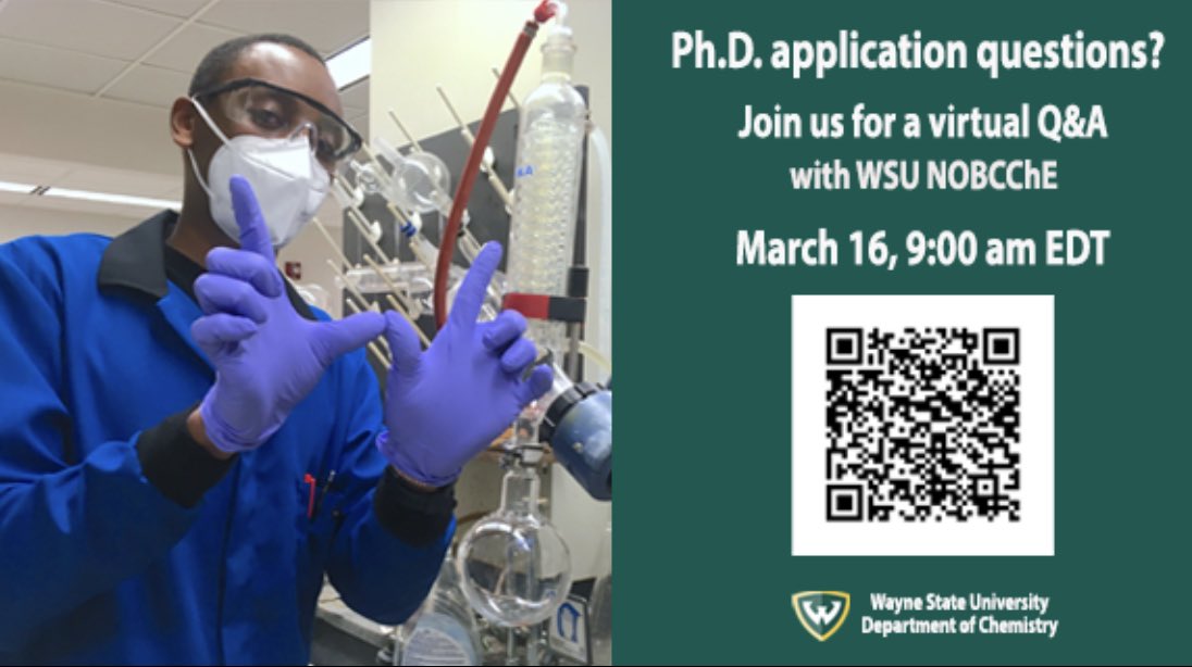 Join us on Thursday next week for Wayne State Chemistry Chemistry PhD information session. Bring all your questions. #WarriorStrong #WayneStateUniversity