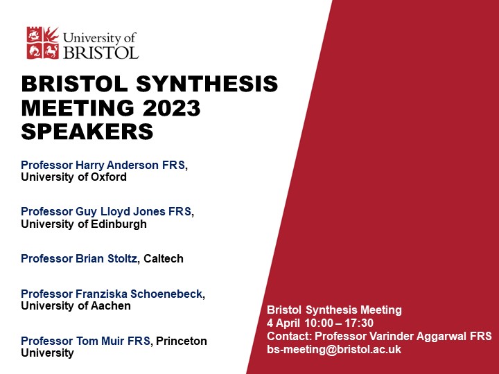 Reminder-registration closes March 20. Please retweet. The 20th Bristol Synthesis Meeting, Chemistry’s largest one-day meeting in Europe, is back on 4 April 2023 with a star-studded line-up of speakers. £20 students/academics, £80 others. @SynthAtBris @BristolChem @BCS_CDT