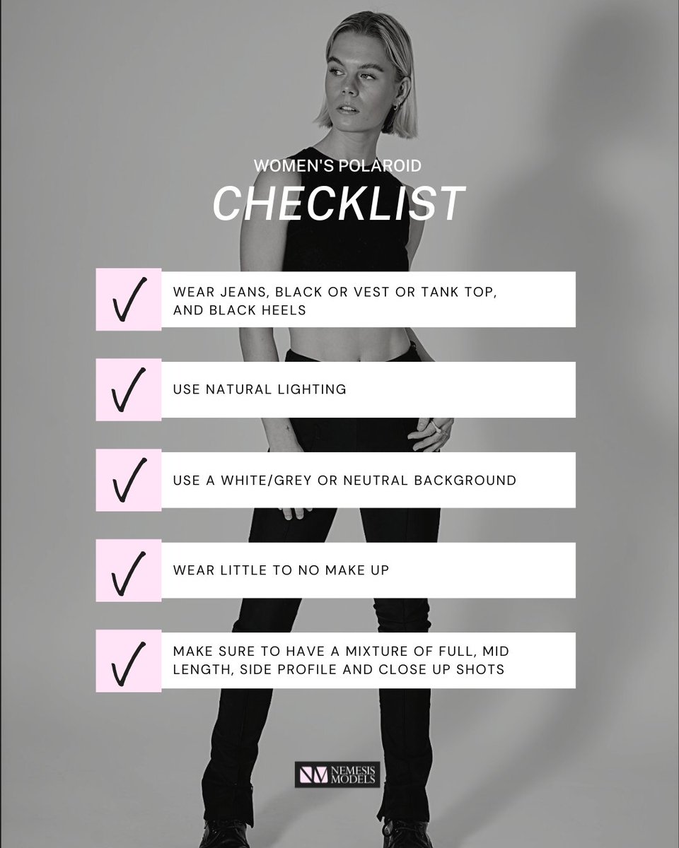 NemesisMCR's tweet image. Polaroids or Digitals are natural, unedited and unfiltered photos that every model needs. 

We&apos;ve put together 5 of our top tips for taking your polaroids the right way. 

You don&apos;t need a professional camera, a phone and some good lighting will do. 📱   💡🎞️

#modelpolaroids
