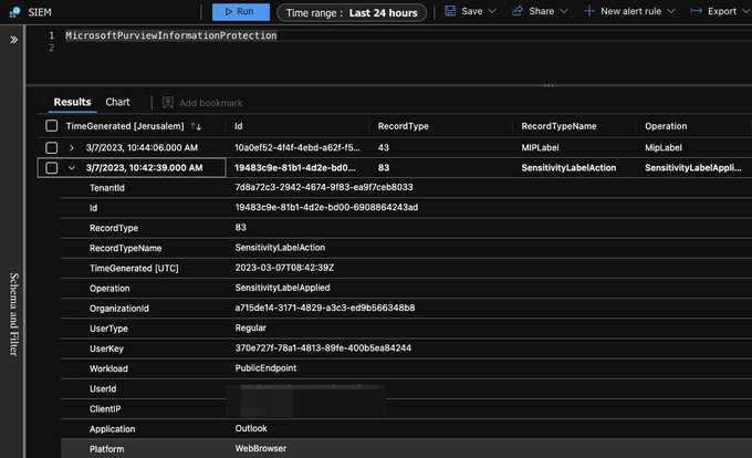 ellishlomo's tweet image. #MicrosoftSentinel and information protection. For those who work with the additional tables (O365, etc.), you can dig into the actions of sensitivity labels.