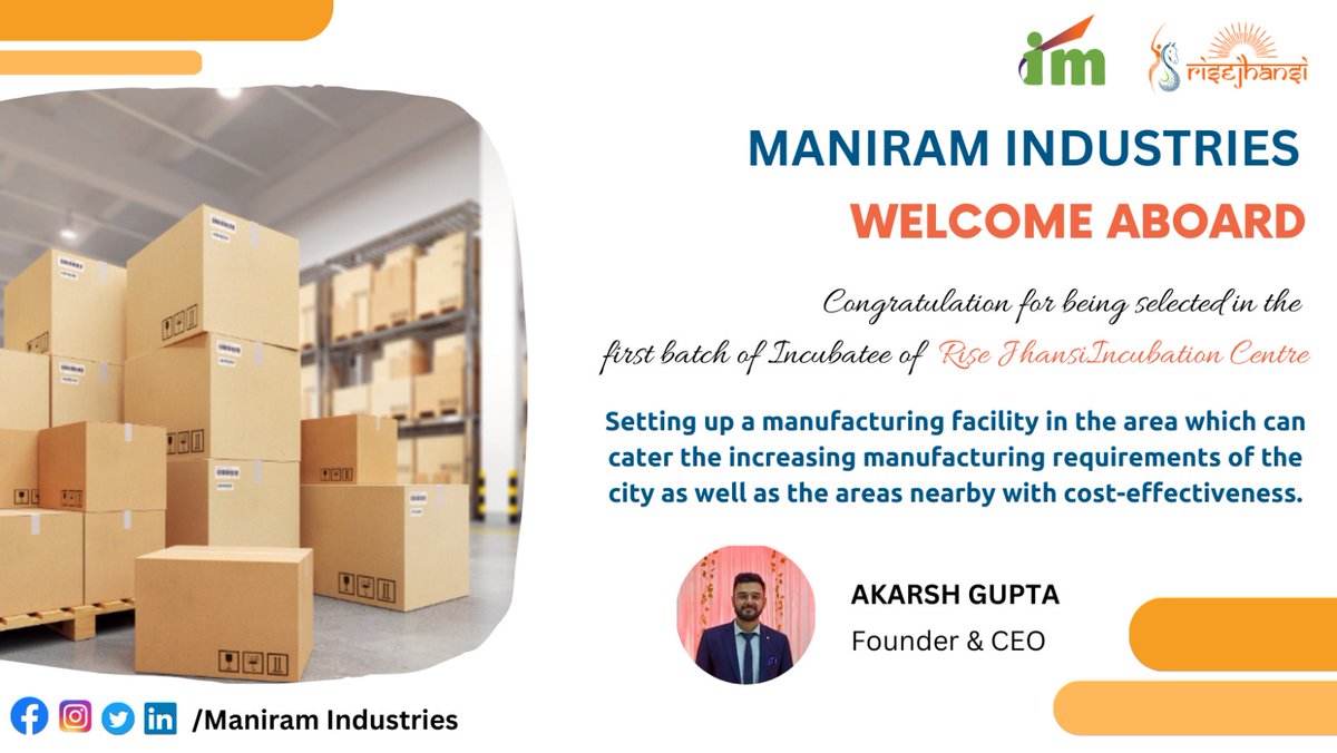 IncubationMS's tweet image. #RISEJHANSI #FirstBatch #Startup

Congratulations to the Maniram industries team for being selected in the first batch of RISE JHANSI Incubation Centre.

Best wishes and welcome aboard!

#RISEJHANSI #RisejhansiIncubationCenter #Startups #Incubationmasters #Maniramindustries
