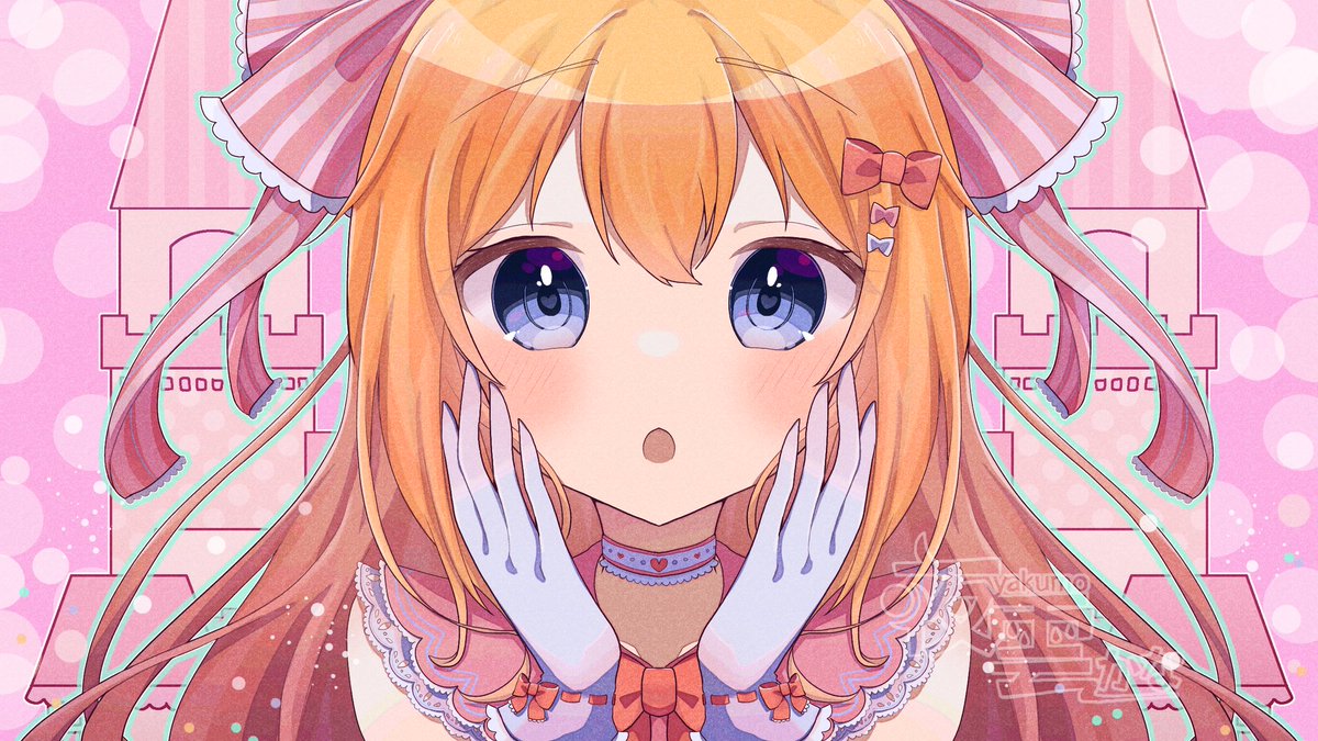 1girl solo blue eyes gloves orange hair bow looking at viewer  illustration images