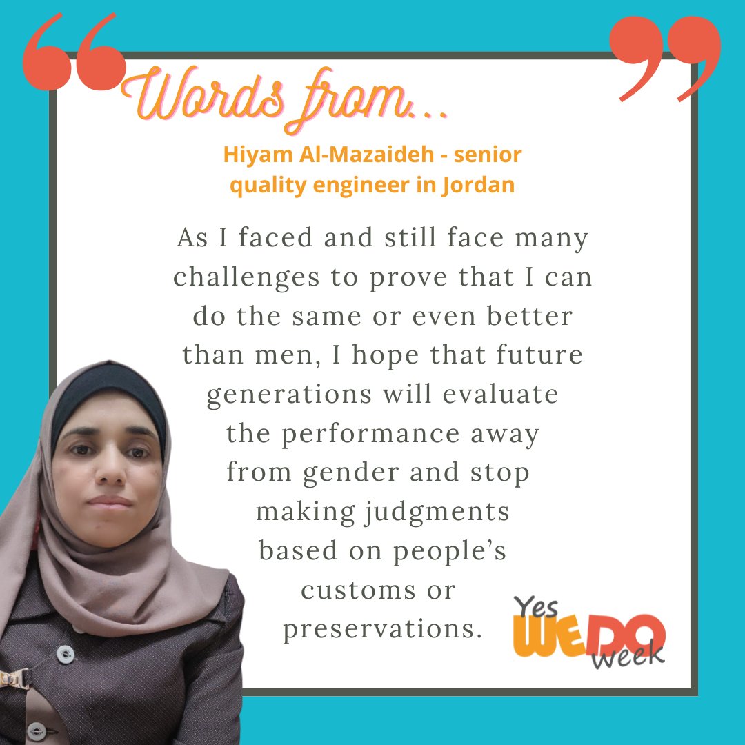 VeoliaME's tweet photo. #WeDoWeek
Words from… Hiyam Al-Mazaideh - Veolia Jordan
Hiyam AL-Mazaideh is a senior quality engineer at Samra O&M company in Jordan, where she has been working for the past 12 years.
#genderequality #WomenOfVeolia #WordsFrom #YesWeDoWeek #jordan #engineer https://t.co/JLIuqxAUlb