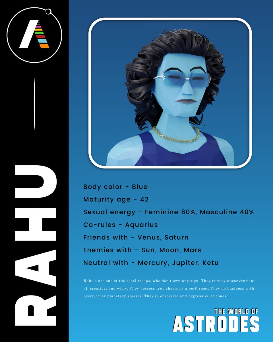 AstrodesNFT's tweet photo. 👽Introducing Rahu's, the latest rebel troops from our Astrodes! These unconventional and creative beings don't follow any sign, but they're known for their wit, charm, and unmatched performance skills. They are obsessive and aggressive in doing business.
#NFTS #NFTartists https://t.co/ruuRgSR6JN