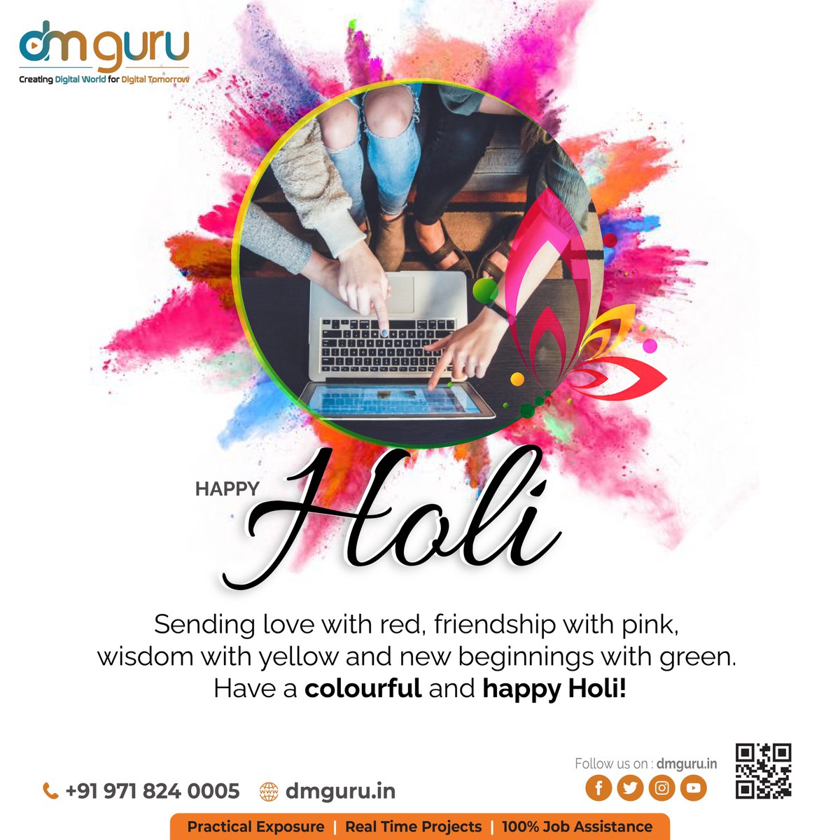 dmguru_training's tweet photo. We hope that Holi's vibrant colours fill your life with joy, laughter, and love. May the warmth of the season fill your heart, and may God shower you with countless blessings. A very Happy Holi to you all!
#holiwishes2023 #holi2023 #dmguru #holipost #digitalmarketinginstitute https://t.co/6iKIShJIwi