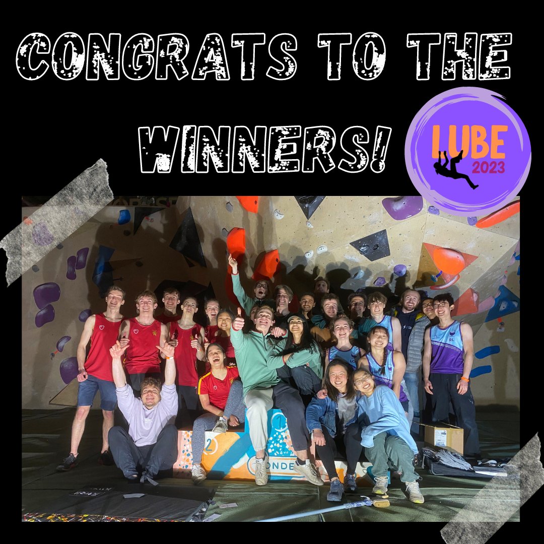 LUBEclimbing's tweet photo. Congratulations to our winners this year! 🔥

Congrats to:
Overall team:
🥇 Cambridge
🥈 Birmingham
🥉 UCL

Overall Women:
🥇 Hannah Zia 
🥈 Holly Davis
🥉 Asha Bakhai

Overall Men:
🥇 Darren Xi
🥈 Ian Davis 
🥉 Oliver Marx

A big thank you to all our sponsors this year! https://t.co/UU3xQlhtrk
