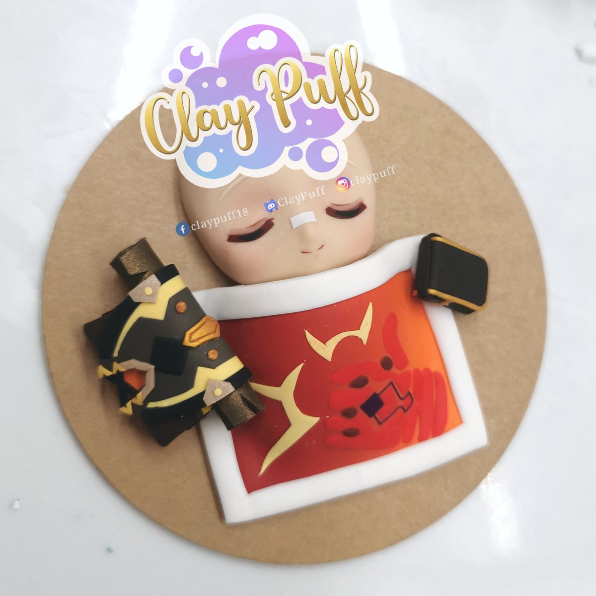 ClayPuff's tweet photo. Made my own version of Sleeping chibi Bennet with his Adventure bag and map.. made the blanket his name card.. Soon i will put later tge pyro Vision, hair and googles...

#Bennett #claypuff 
#claychibi #kawaiiclay
#clayfigure #claysculpture #claycharm #clayfigurine #clay https://t.co/ErWAPknLVQ