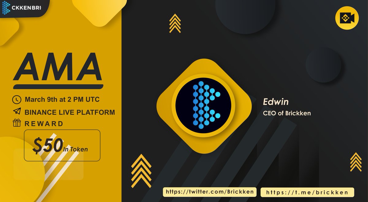🔔AMA A&amp;Q on Binance Live With Brickken

🏢Venue : binance.me/en/live/video?…
📅Date : On March 9th
⏱Time : 2 PM UTC 

📜Rules:
1.Join the t.me/AQCommunityCha…
2. Follow Twitter <a href="/Brickken/">Brickken</a> and <a href="/AQ_Community/">A&Q Communty | AMA + KoL + BL</a>
3. Like , Retweet , &amp; Tag 3 friends.
4. Post questions using #AQAMA