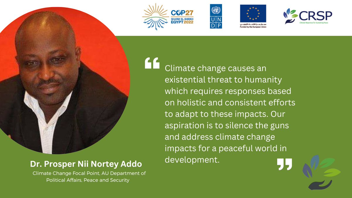 On the behalf of Amb. @Bankole_Adeoye, Dr. Addo delivered his opening remarks on the 1⃣ consultation on #CRSP, and stressed on the importance of #SilencingtheGuns to address #ClimateChange impacts for a peaceful world in #development .