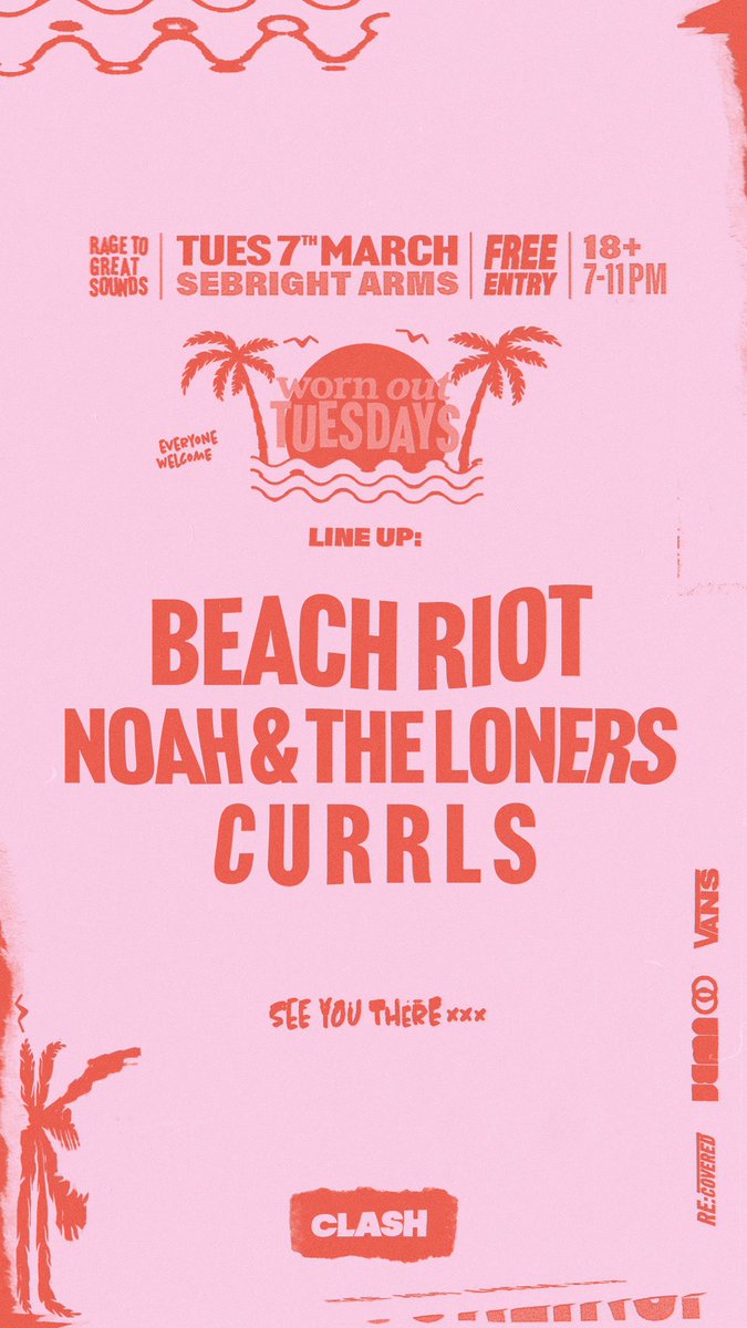 Tonight at the @sebrightarms // @BeachRiot - Noah and the Loners and @currlsband - Free Entry Everyone Welcome 🌴