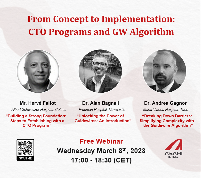 Asahi_Intecc_EU's tweet photo. Would you like to initiate a #CTO program or expand your knowledge on #guidewires and CTO algorithms for gw selection? Join our free #webinar tomorrow!
Registration: https://t.co/imVOOwMTWy

Use this unique opportunity to stay up to date with the latest developments in the field! https://t.co/Gn8zfOZtxx