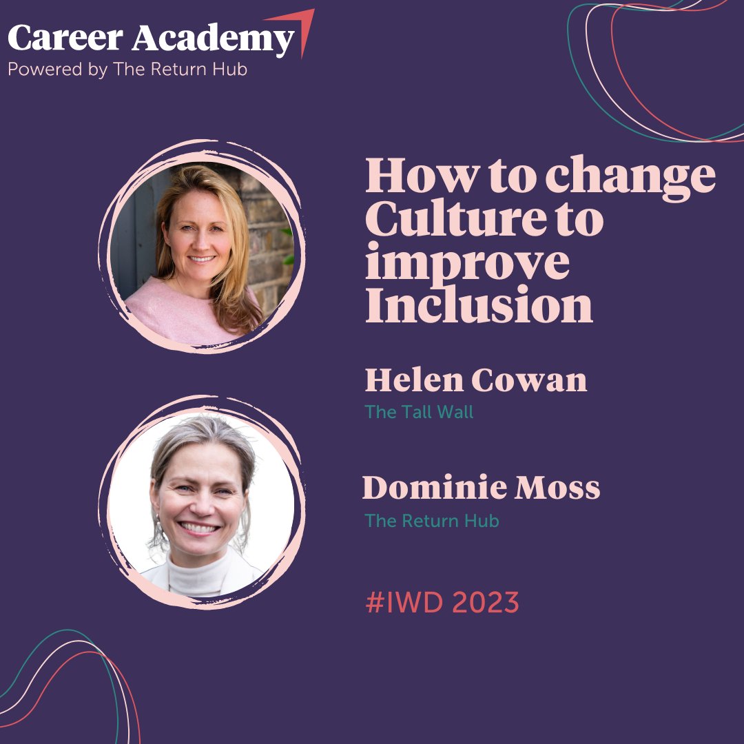 How to Change Culture to Improve Inclusion 

Join <a href="/Dominie/">Dominie Moss</a> Founder of <a href="/TheReturnHub/">The Return Hub</a> and Helen Cowan, Executive Coach and Founder of <a href="/TheTallWall/">The Tall Wall</a>  for a special #IWD conversation tomorrow, discussing habits, systems and priorities to improve #inclusion within your organisation.