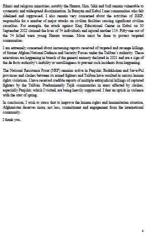 For those of you who missed it. I am pleased to share the English version of yesterday's oral update to the <a href="/UN_HRC/">UN Human Rights Council</a>. The translated versions in Dari and Pashto will also be posted soon.