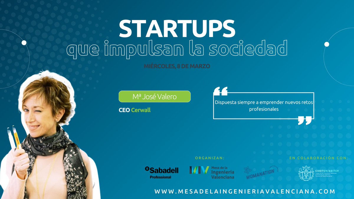 womanation_es's tweet photo. 👩💻#DíaInternacionaldelaMujer
@MesaIngValencia, bajo #Womanation, destaca emprendedoras que impulsan la digitalización y el desarrollo empresarial.
Ponentes: @MJValeroSancho, CEO de #Cerwall
📆8/3 de 9:30, 12 h
📍Sabadell Hub. C/ del Justicia 2. VLC)
✍️https://t.co/TpyL4JyjIP https://t.co/drHoZhlfsB