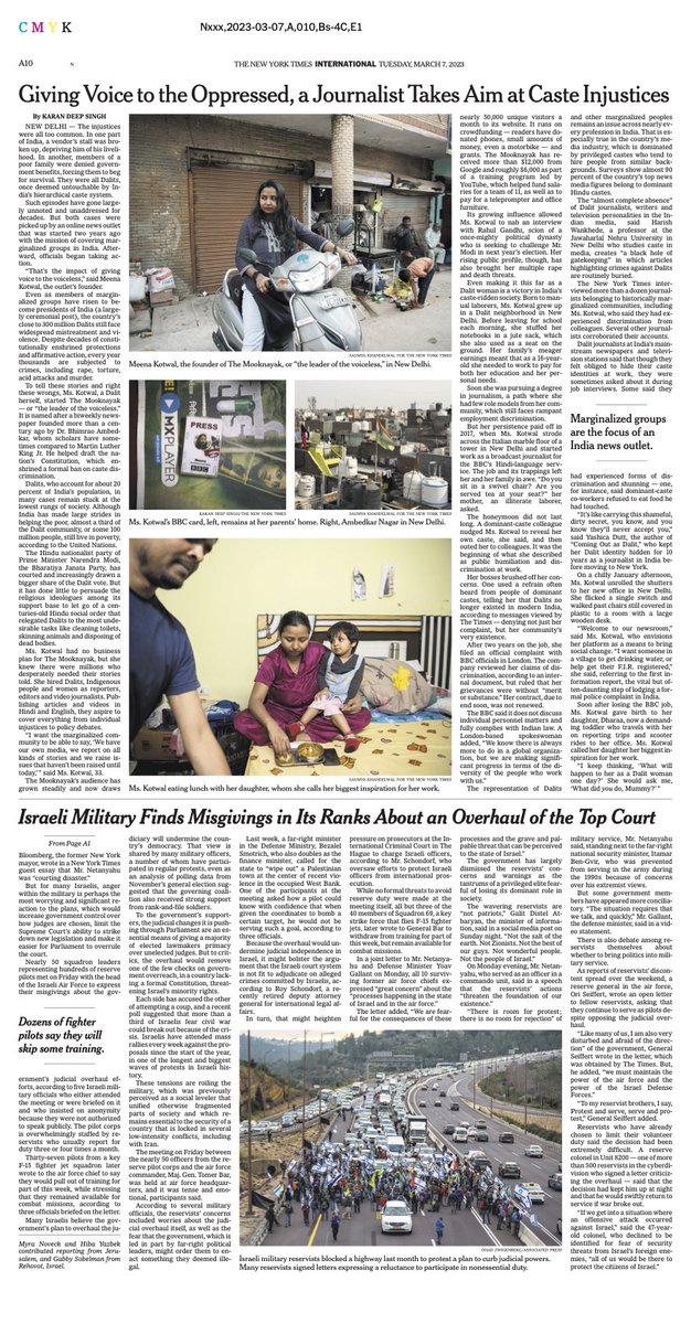 ICYMI, here's my <a href="/nytimes/">The New York Times</a> profile of <a href="/KotwalMeena/">Meena Kotwal (मीना कोटवाल)</a>, the founder of <a href="/The_Mooknayak/">The Mooknayak</a>, on today's A10. 

“I want the marginalized community to be able to say, ‘We have our own media, we report on all kinds of stories and we raise issues that haven’t been raised until today.’”