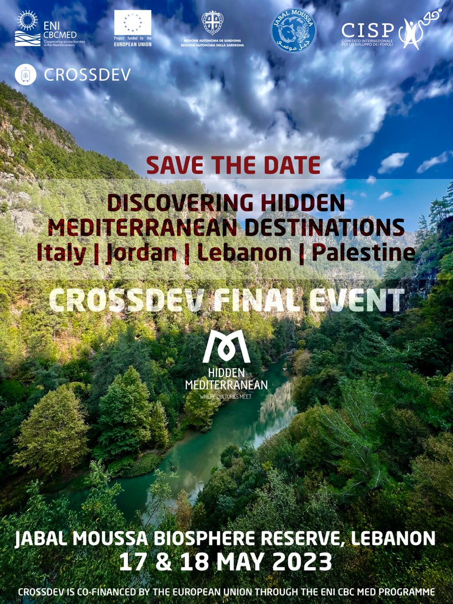 #SaveTheDate ⏰17 &amp; 18 May 2023
📌 Jabal Moussa Biosphere Reserve
📣 an event organised by <a href="/CISPorg/">CISP</a> and <a href="/Jabal_Moussa/">Jabal Moussa Biosphere Reserve</a> 

Stay tuned for more info!
@ENICBCMed <a href="/CoopCultureIT/">CoopCulture Italia</a> <a href="/JredsJ/">Royal Marine Conservation Society of Jordan JREDS</a> <a href="/JUSTEDUJO/">Jordan University of Science and Technology JUST</a> <a href="/MiC_Italia/">Ministero della Cultura</a> <a href="/EUinArabic/">EUbilAraby</a> <a href="/IterVitis/">Iter Vitis Italia</a> <a href="/EUinLebanon/">EU in Lebanon</a>

🚶🚶‍♀️visit hiddenmediterranean.net