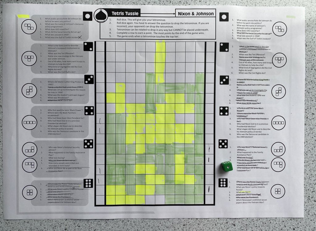 Year 12 are played“Tetris Tussle" as a #retrievalpractice activity. Something to be competitive but still focussed on  their knowledge.