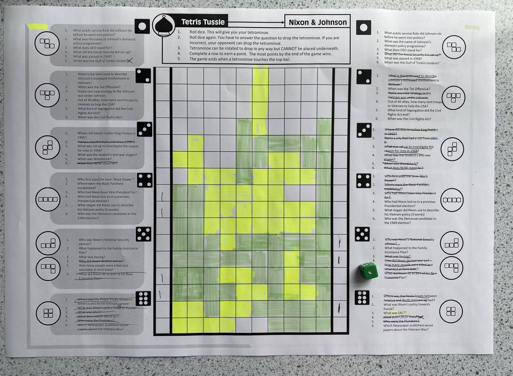 Year 12 are played“Tetris Tussle' as a #retrievalpractice activity. Something to be competitive but still focussed on  their knowledge.