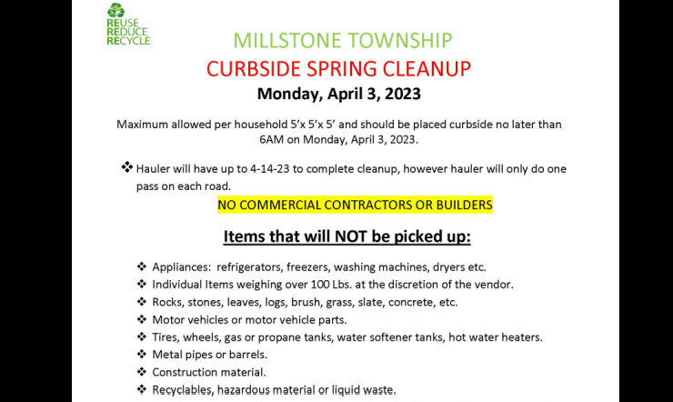 TheSource__'s tweet photo. Millstone Twp. Curbside Spring Cleanup 4/3/23 - https://t.co/wadH8trOQP https://t.co/208JogigLc