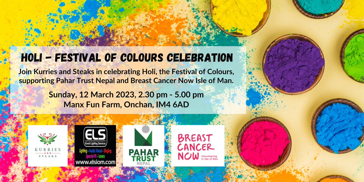 Happy Holi! 
Known as the "festival of colours", people celebrate by dancing, singing and throwing powdered paint and coloured water. 

🇮🇲Join in the celebrations in the Isle of Man this Sunday 12th March from 2.30pm - 5pm Tickets include Indian street food #IOMcharityevent