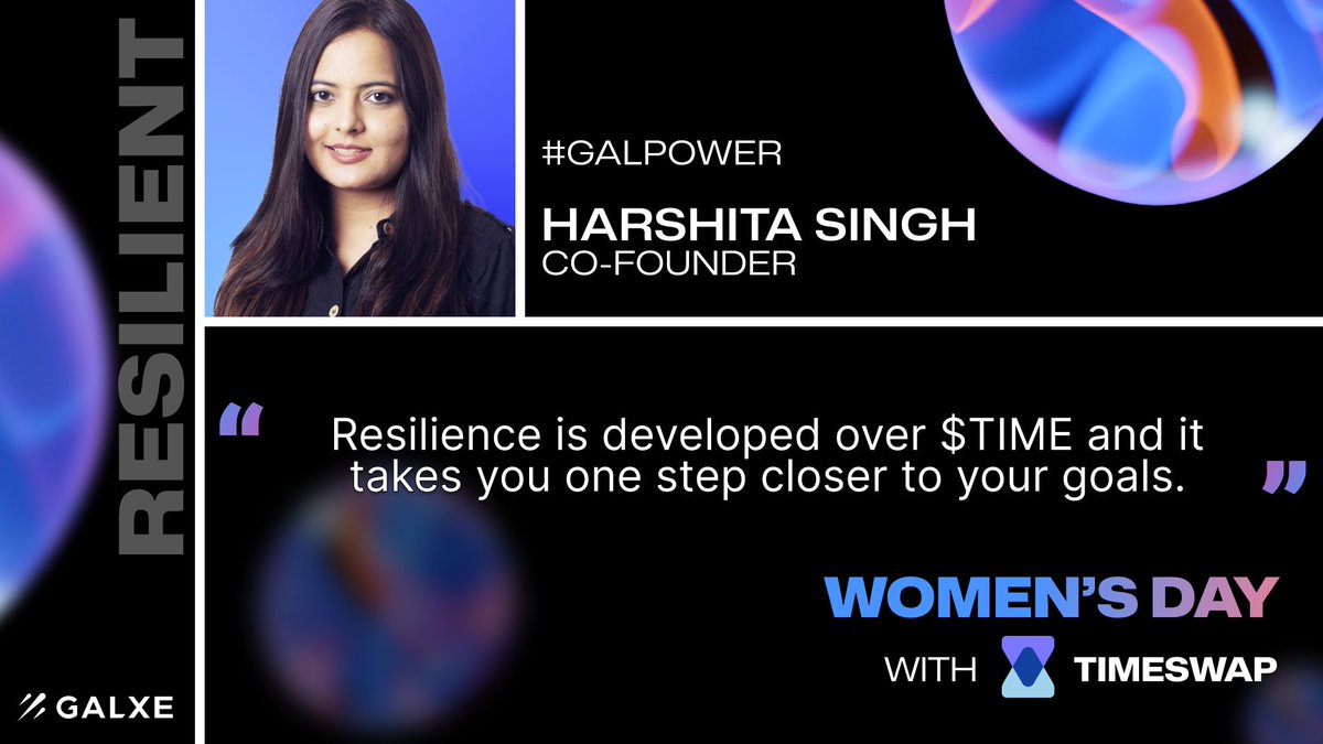 <a href="/TimeswapLabs/">Timeswap ⏳</a> is the first fully decentralized money market protocol to solve DeFi's biggest challenge of creating money markets without the use of oracles.

Co-founder <a href="/Harshita_125/">Harshita Singh (⏳,⏳)</a>'s resilience drives the team's commitment to success in the ecosystem.

gal.xyz/WomensDayTimes…